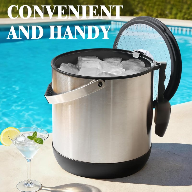 Five Home 7QT/6.8L Large Insulated Ice Bucket for Parties, Double-Wall Beverage Bucket with Scoop & Lid,Keeps Champagne, Wine, Beer Chill for Parties (Black) - Image 2